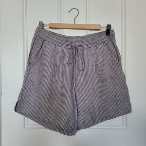 Grey Linen Pinstripe Shorts